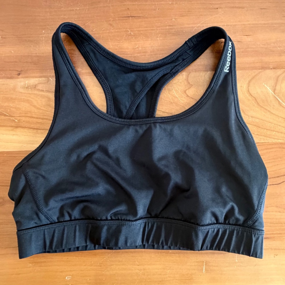 Reebok Womens Black Racerback Keyhole Sports Bra Size Medium Activewear Gym